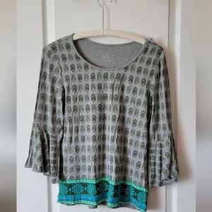 Brand new gray and blue floral tunic